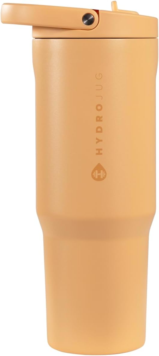 HydroJug Sport - Stainless Steel Tumbler with Straw, Vacuum Insulated, 40oz Leakproof Water Bottle, Ergonomic Design, Reusable, Dishwasher Safe, Rubber Base, Durable for Gym or Outdoors, Marigold by Hydrojug