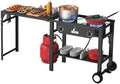 ROVSUN 2 Burner Outdoor Propane Gas Stove with Foldable Work Station, Auto-ignition & Regulator, 150,000 BTU Powerful Camping Burner with Portable Wheels for Backyard Patio Cooking Brewing Frying by ROVSUN