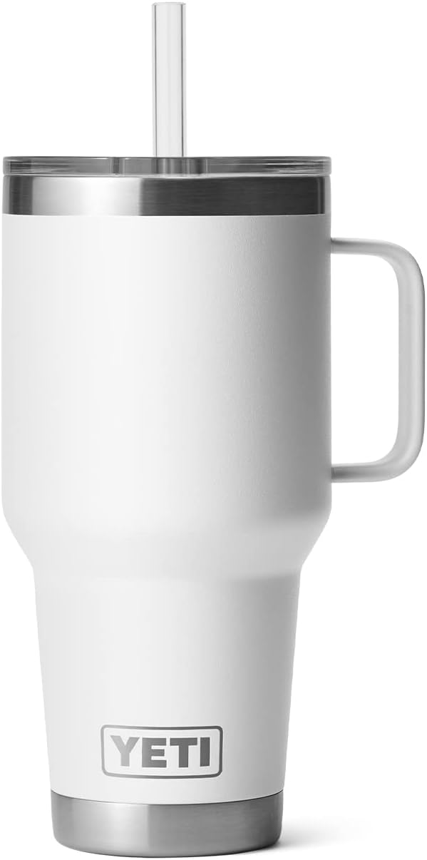 YETI Rambler 35 oz Tumbler with Handle and Straw Lid, Travel Mug Water Tumbler, Vacuum Insulated Cup with Handle, Stainless Steel, White - Image 6