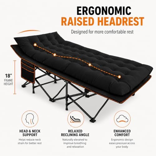 Camping cots, Oversized 32inch Width Portable Foldable Outdoor Bed for Adults Kids, Cot for Traveling Gear Supplier, Office Nap,Support 900 lbs-with Sleeping Pad Mattress - Image 4