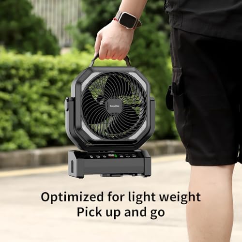 Socool Camping Fan with Light - 20000mAh Rechargeable Battery Fan, 112Hrs Max Run Time, 9 Speeds, Digital Display, Timer, Auto Oscillation, 270° Pivot & Hook for Camping, Power Outage, Hurricane - Image 6