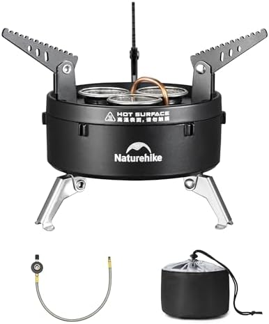 Naturehike Camping Gas Stove for IGT Table, Portable Isobutane Stove with Storage Bag & Foldable Brackets, 3 Burners Camp Stove for Outdoor Car Camping Cooking Tailgating by Naturehike