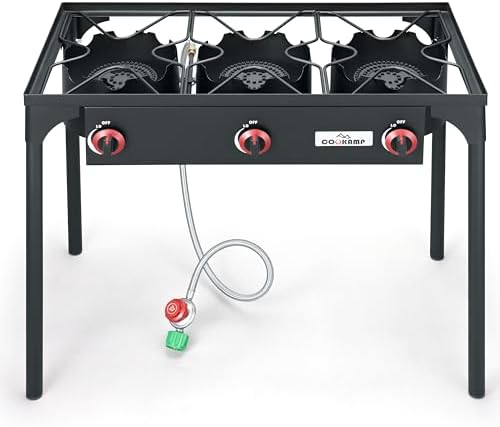 COOKAMP High Pressure Triple Propane Burner Outdoor Propane Camping Stove with 0-20 PSI Adjustable High Pressuer Regulator and Steel Braided Hose 3 Burner Stove Brewing Supply SA3500 - Image 4