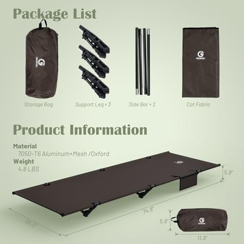 G2 GO2GETHER Foldable Camping Cot, Durable Travel Tent Cot, Ultralight for Backpacking, Comes with Storage Bag(Black/Green/Brown) (Brown) - Image 5