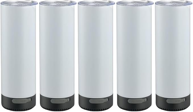 5Pack 20 oz Buletooth Sublimation Printed Speaker Tumbler Straight Skinny Double Wall With Lid (Black 5pcs) by FashionableandHighQuality