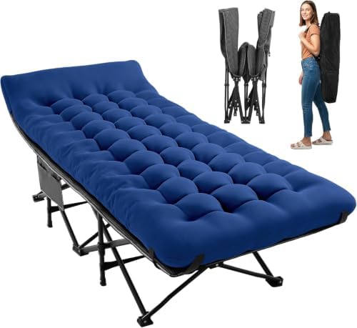 JEAREY Folding Camping Cot for Adults, 28in Wide with Mattress, Navy by JEAREYOutdoorsCollection