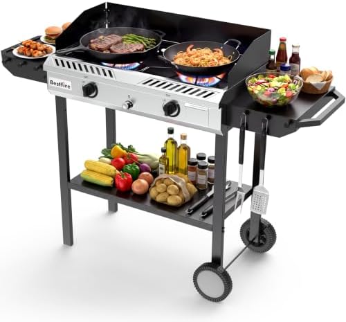 Bestfire Propane Camp Stove 150,000 BTU with Dual Cast Iron Burners by GrillsOutdoorCooking