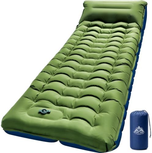 FUN PAC Camping Sleeping Pad,Ultralight Camping Mattress with Pillow, Built-in Foot Pump Inflatable Sleeping Pad Compact for Camping,Backpacking, Hiking,Traveling by FUNPAC