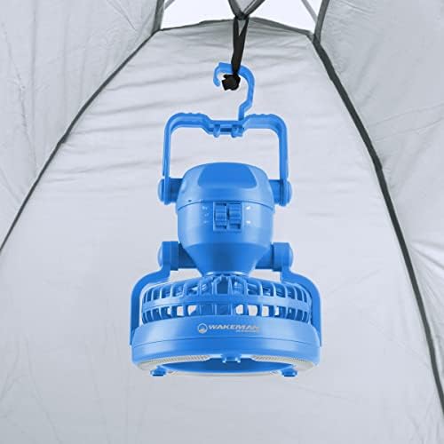 Camping Lantern with Fan Set – Set of 2 Weather-Resistant Camping Lights with 18 LED Bulbs and High and Low Fan Settings by Wakeman (Blue) - Image 6