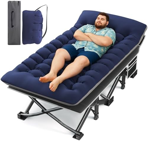 HABUTWAY Camping Cot with Mattress, 32" Extra Wide Camping Cots for Adults, Sleeping Cot for Adults Holds Up to 600LBS, Cots for Sleeping, Camp, Rv, Beach, Patio, Office Naps(Blue) by HABUTWAYMakeYourLifeComfortable