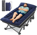 HABUTWAY Camping Cot with Mattress, 32" Extra Wide Camping Cots for Adults, Sleeping Cot for Adults Holds Up to 600LBS, Cots for Sleeping, Camp, Rv, Beach, Patio, Office Naps(Blue) by HABUTWAYMakeYourLifeComfortable