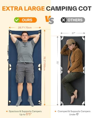 Sportneer Camping Cot, Military Cot Portable Camping Cots for Sleeping 78.3"x28.7"x14.6" Heavy Duty Folding Bed for Adults Teen Outdoor Travel Camping Tent Lounge Office Support 330 Lbs - Image 3