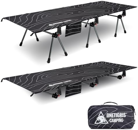 ONETIGRIS SUPRANUBIS Camping Cot, Height Adjustable with Cot Leg Extenders, Strong Support 330lbs, Lightweight Comfortable Folding Bed for Camping, Hiking, Travel, Truck, Beach, Office Nap by OneTigris