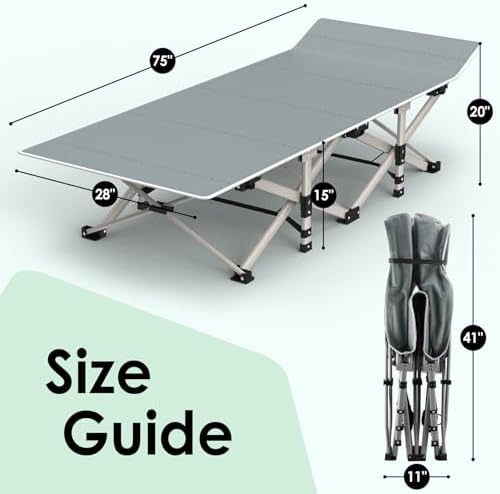Suteck Camping Cot, Folding Camp Bed for Adults with Soft Thicker Cushion - Image 2