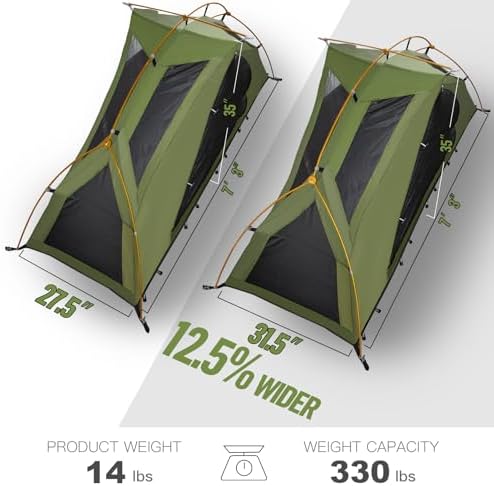 Night Cat Camping Cot Tent - Waterproof 1-Person Off-Ground Combo Cot Bed for Adults Portable Easy Set-up Tent Green 31.5'' Width - Image 3