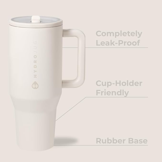 HydroJug Traveler - 32 oz Water Bottle with Handle & Flip Straw - Fits in Cup Holder, Leak Resistant Tumbler-Reusable Insulated Stainless Steel & Rubber Base - Gifts for Women & Men, Cream - Image 2