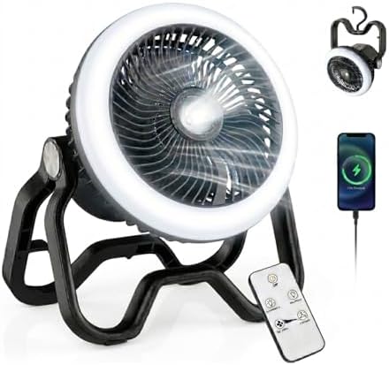 Portable Fan Rechargeable Camping Lantern-40Hrs,20000mAh Cordless Battery Operated Oscillating Fan with Remote,Hanging Hook and Magnetic Base, 3 Speeds for Tents, Outdoor, RV, Outage by Xynover