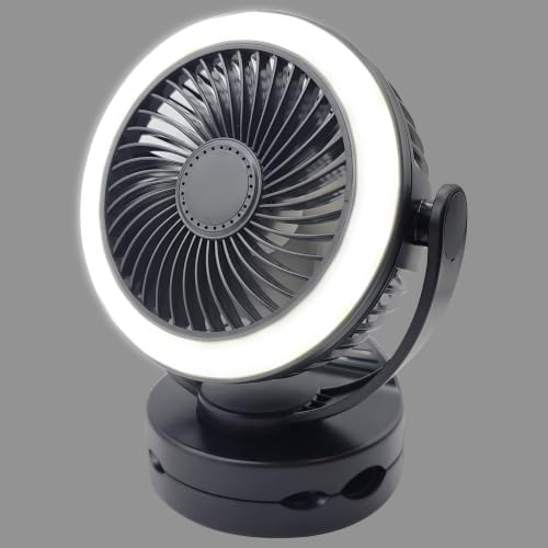 Facon Camping Fan with LED Light - 5000mAh Rechargeable Battery Powered Tent Fans, Hanging Hook & USB Output for Camping, RV, Home, Office, Power Outage, White by Facon