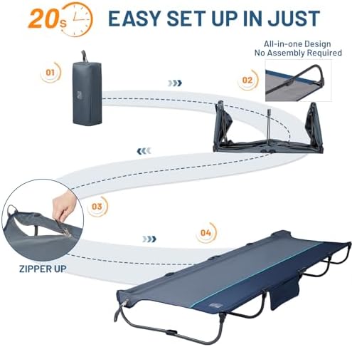 TIMBER RIDGE 20-Second Quick Set-Up Camping Cot, Aluminum Folding Cot - Image 3