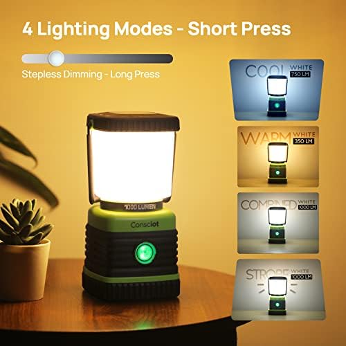 Consciot LED Battery Powered Camping Lantern, 1000LM, 4 Light Modes, IPX4 Waterproof Portable Tent Flashlight for Power Outages, Emergency, Hurricane, Hiking, Light Green, (Pack of 20) - Image 3