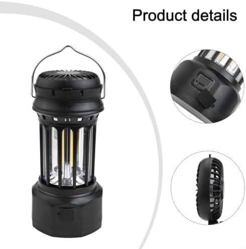 Camping Lantern With Folding Fan, Double-Row LED Light, 1200mAh USB-C Rechargeable Tent Lamp for Hiking, Outdoor Adventures(Black) - Image 5