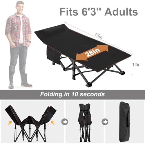 ABORON Camping Cot for Adults, 28 in Wide Folding Bed with Mattress - Image 5