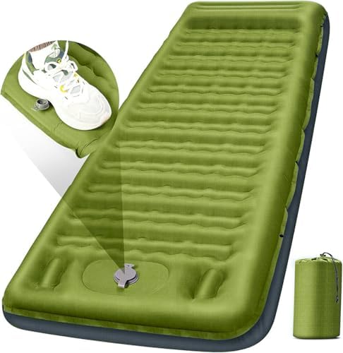FNARMW Camping Sleeping Pad, Extra Thick 5 Inch Camping Mat with Pillow Built-in Foot Pump Inflatable Sleeping Pads Compact for Camping Backpacking Hiking Traveling Tent（Military Yellow） by FNARMW