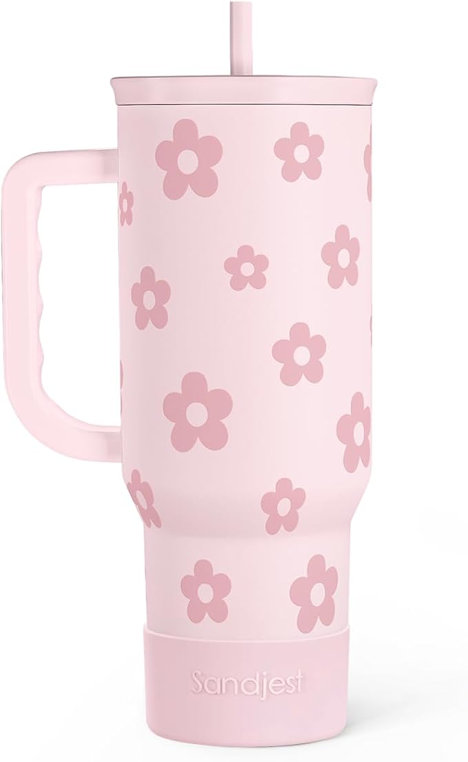 Floral Tumbler with Handle and Straw 40oz Stainless Sleel Slider Tumbler Travel Coffee Mug for Women - Gift Idea for Birthday Christmas by SANDJEST