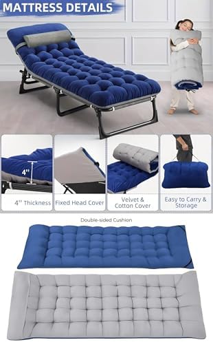 Folding Camping Cot for Adults,Adjustable Sleeping Cot with Mattress - Image 4