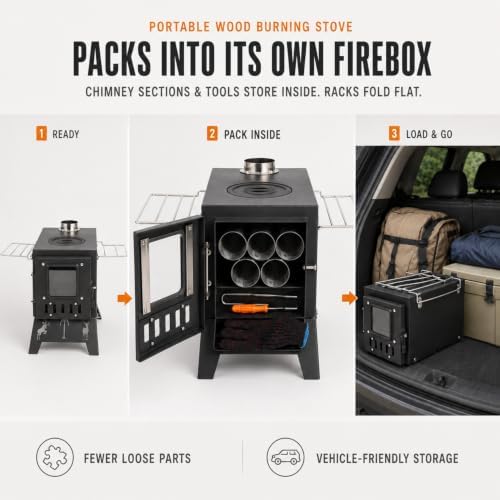 Camping Stove，Portable Camping Wood Stove for Tent with 5-Piece Chimney - Image 5