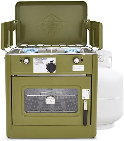 Hike Crew Outdoor Gas Camping Oven w/Carry Bag | CSA Approved Portable Propane-Powered 2-Burner Stove & Oven | Auto Ignition, Overheat Safety Shutoff, Built-In Thermometer | Hose & Regulator Included by HikeCrew