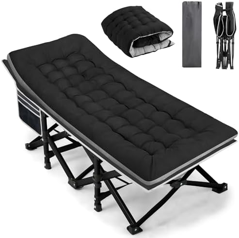 Fragess Portable Camping Cot, Sleeping Cots for Adults, 28" Extra Wide Heavy Duty Folding Cot Max Load 600LBS with Thick Mattress, Portable Camping Bed for Outdoor Camp/Office, Home Nap (Black) by Fragess