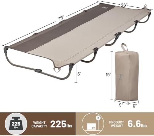 Timber Ridge Lightweight Aluminum Camping Cot, 20-Second Quick Set-Up Folding Cot with Zipper Closure, Portable Carry Bag Included for Camping, Travel and Outdoors, Support up to 225lbs, Tan - Image 5