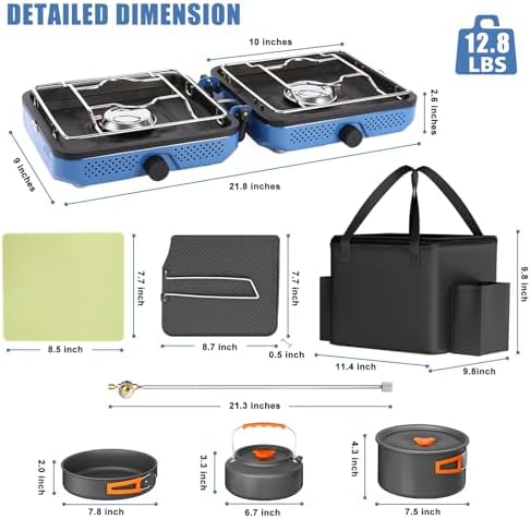 Hisencn Camping Stove 2 Burner Foldable Propane Camping Stove with Cookware - Image 2