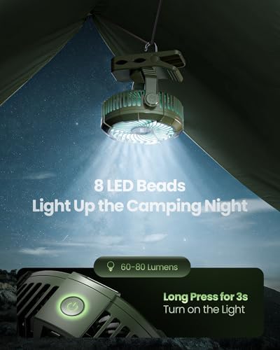 Gaiatop Portable Camping Fan with LED Lantern, Clip on Fan for Tent - Image 4