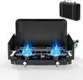ROVSUN 20000 BTU Propane Camping Stove with Adapter, 2 Burner Tabletop Portable Propane Camp Stove with Built-in Handle & Foldable Wind Panel for Outdoor Camping, Tailgating, Grilling by ROVSUN