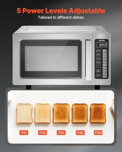 VEVOR Commercial Microwave Oven, 0.9 Cu Ft, 1000W Digital Stainless Steel Countertop Microwave Oven with Touchscreen, 10 Cooking Presets, 5 Power Levels, Multi-Lock Door & Easy Clean for Restaurants - Image 5