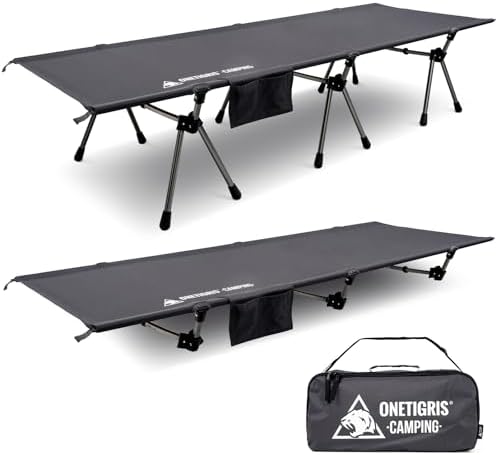 ONETIGRIS SUPRANUBIS Camping Cot, Height Adjustable with Cot Leg Extenders, Strong Support 330lbs, Lightweight Comfortable Folding Bed for Camping, Hiking, Travel, Truck, Beach, Office Nap by OneTigris