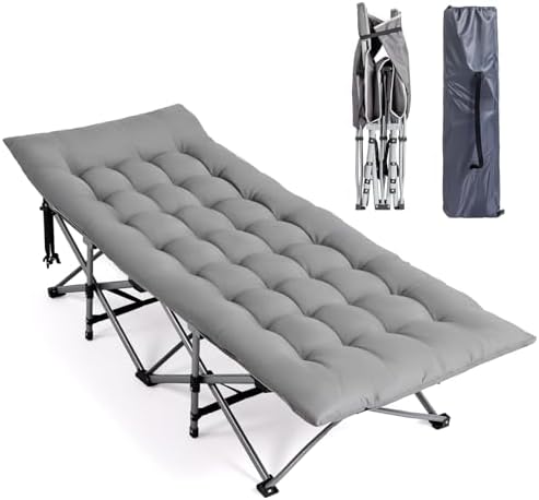 VINGLI Folding Camping Cot Bed,Camping Cots for Adults with Mattress, Foldable Cots for Sleeping with Pillow 1200D Layer Oxford for for Guest,Travel,Hiking-Grey 1P by VINGLI