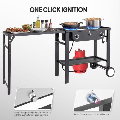 ROVSUN 2 Burner Outdoor Propane Gas Stove with Foldable Side Table & Ignition, 150,000 BTU Stand Cooker for Backyard Cooking Camping Home Brewing Canning Turkey Frying - Image 3