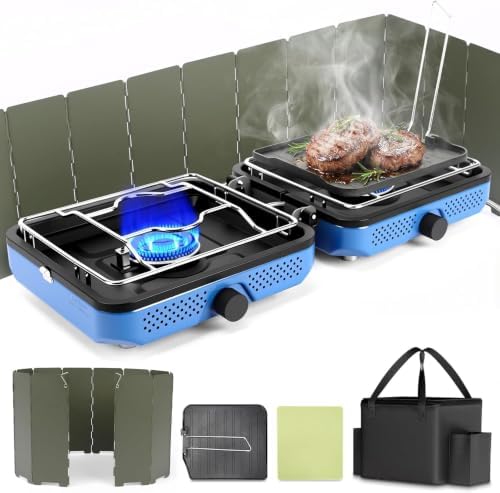 Hisencn 2 Burners Camping Stove with Windscreen for Camping,RV Essentials by Hisencn