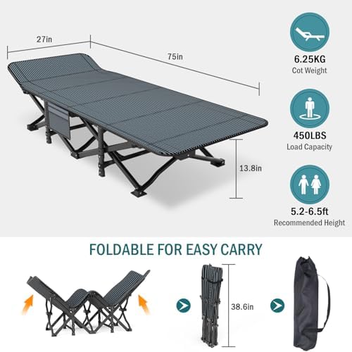 Mopaicot Camping Cot for Adults, Folding Bed with Comfortable Cushion - Image 5