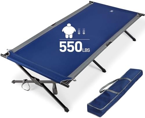 EVER ADVANCED Extra Wide Camping Cot for Adults Oversized XXL Sleeping Cots Folding Cot Bed with Carry Bag, 84.3" L x 41.9" W, Support to 550 lbs by EVERADVANCED