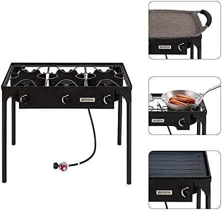 ROVSUN 3 Burner Outdoor Propane Gas Stove with Regulator, High Pressure 225,000 BTU Stand Cooker for Backyard Cooking Camping Home Brewing Canning Turkey Frying - Image 3