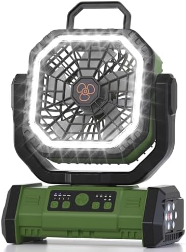 Honesorn 20000mAh Battery Powered Fan with LED Light & Remote, Green by Honesorn