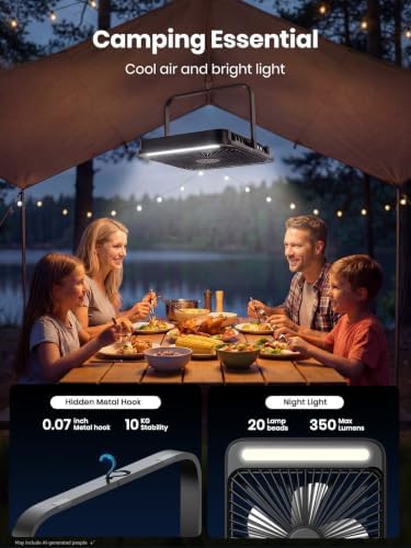 Warmco D4 Battery Powered Camping Fan 20000mAh, LED Lantern - Image 3