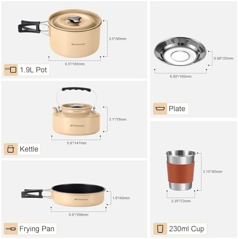 Odoland 15pcs Camping Cookware Mess Kit, Lightweight Pot Pan Kettle Set - Image 5