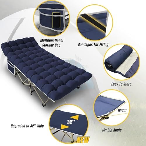 YELLOW JACKET Camping Cot,Folding Camping Cot Bed for Adults Upgraded 32" Wide Sleeping 1200D Double Layer Oxford Portable Folding Outdoor Cots for Camping Home Office Nap Beach Travel - Image 3