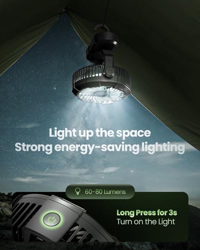 Gaiatop Portable Camping Fan with LED Lantern, 360° Head Rotation for Tent - Image 5