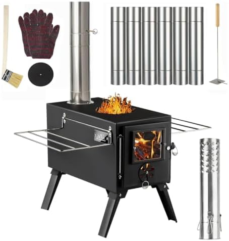 Hot Tent Stove,AVOFOREST Wood Burning Stove,Small Wood Stove with 7 Stainless Chimney Pipes for Outdoor Heating & Cooking, Ice Fishing, Hunting by AVOFOREST